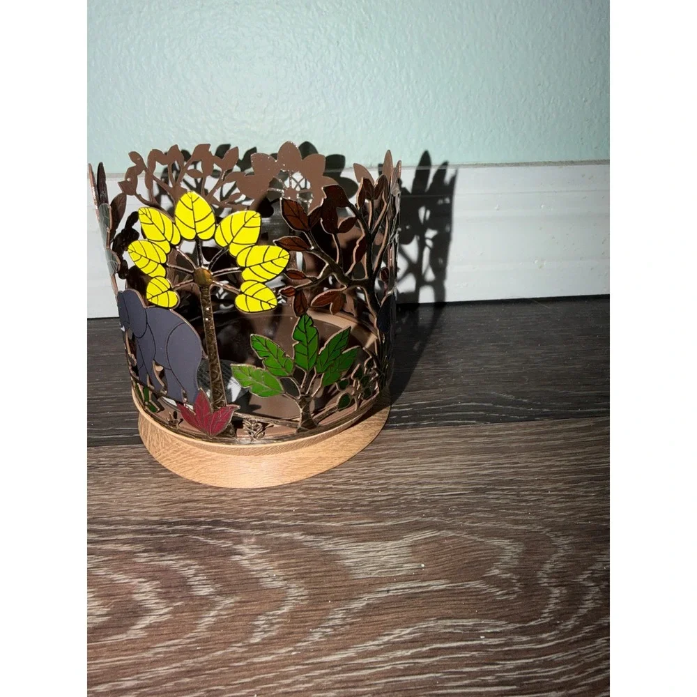 Bath and Body Works Candle Holder Safari Elephant Jungle Metal Wood 3-Wick